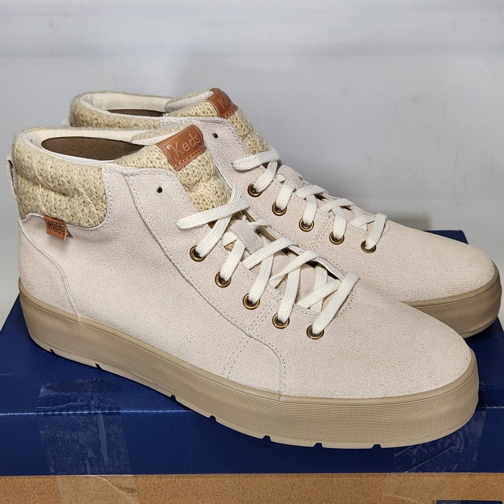 Keds Tahoe Suede Cable Knit Oat Womens Platform Sneakers WH67349 Size 11 - Picture 2 of 8